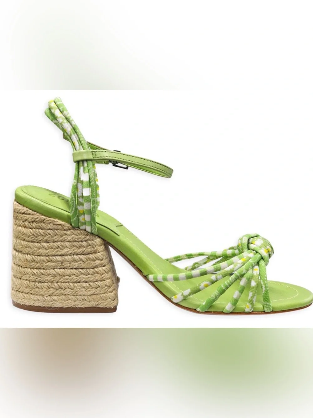 Schutz Dahra Green Fabric Knotted Multi Strap Block Heel Sandals (Lime Green, 9) - Picture 3 of 3